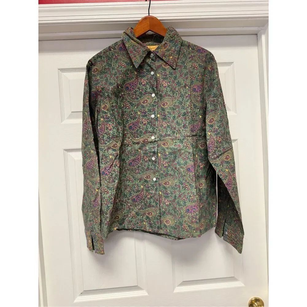 Pomegranates Green Paisley Boho Embroidered Collar Button Down Shirt sz XXL NWT
